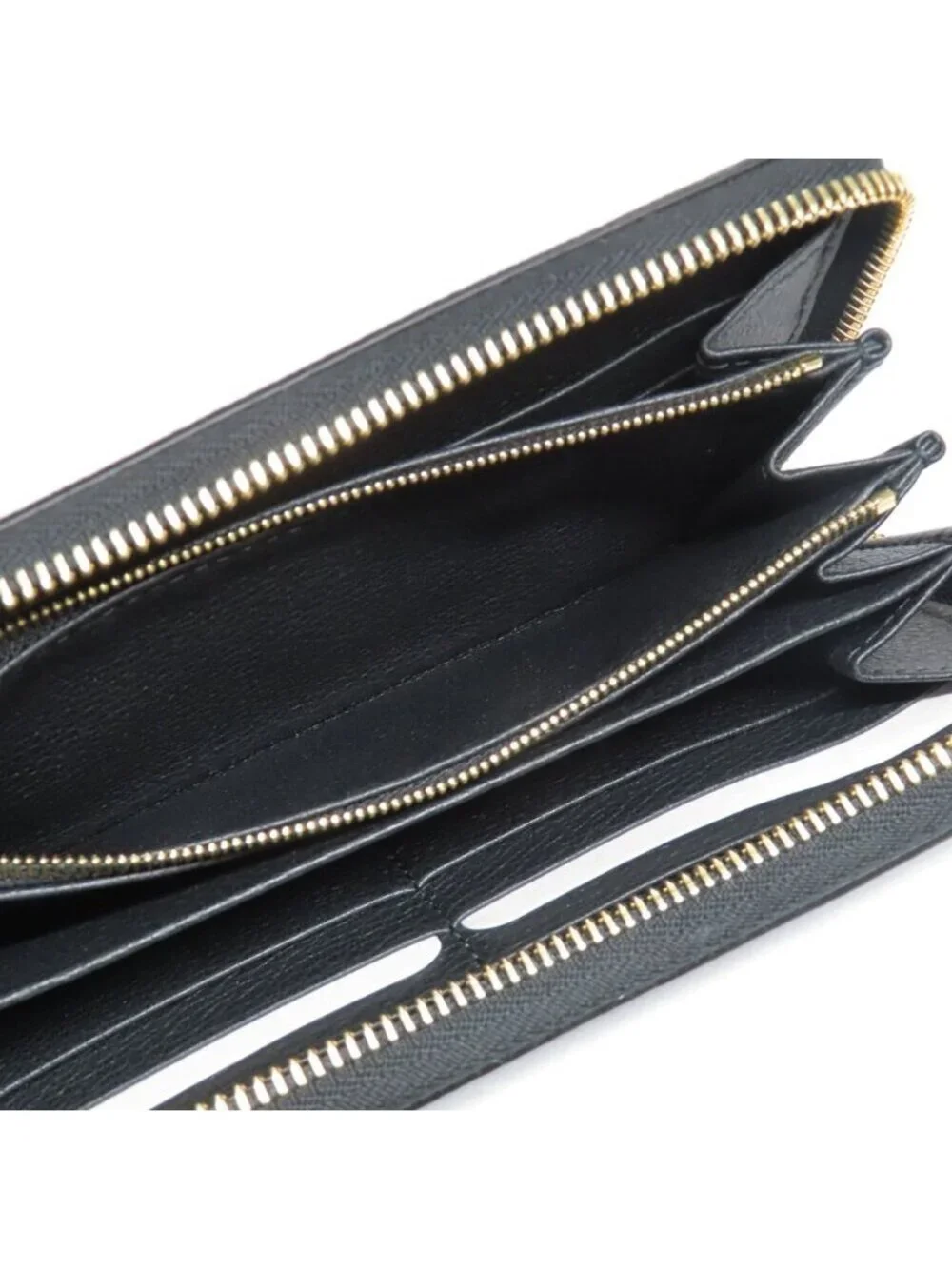 Gucci Logo Zip Around Wallet Black Gold Leather